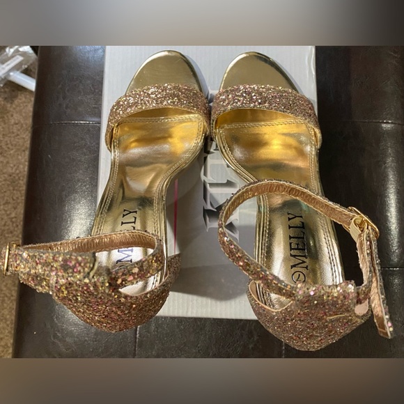 Melly "ROSEMMINA" Ankle Strap Chunky Heels (ROSEGOLDGLITTER) Size 7 - Picture 4 of 9